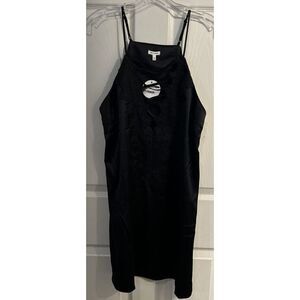 NWT En Creme Satin Crochet Lace Up Slip Dress Black Large